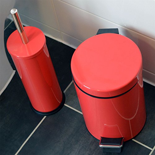 Cubo de baño cilíndrico con pedal rojo